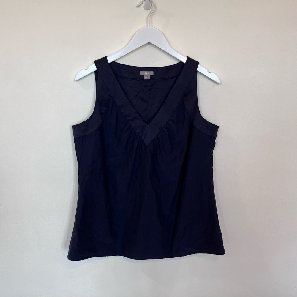 J Jill Silk Cotton V Neck Tank Top Navy Blue Womens Small Lightweight Sleeveless